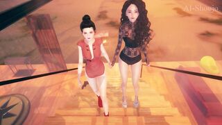 AI Shoujo Kenzo fucks Japanese beauties Celine & Okabe in realistic THREESOME sex UNCENSORED - 2 image