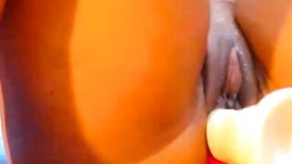Ebony stepmom masturbate and squirt while agasm her phat cameltoe pussy Infront her husband - 8 image