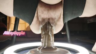 Bbw MISTYTHYGHS riding a Big thick brown Dildo with her CREAMY hairy CUNT - 11 image
