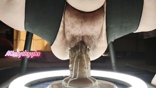 Bbw MISTYTHYGHS riding a Big thick brown Dildo with her CREAMY hairy CUNT - 15 image