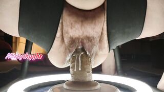 Bbw MISTYTHYGHS riding a Big thick brown Dildo with her CREAMY hairy CUNT