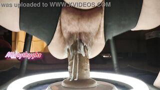 Bbw MISTYTHYGHS riding a Big thick brown Dildo with her CREAMY hairy CUNT - 9 image
