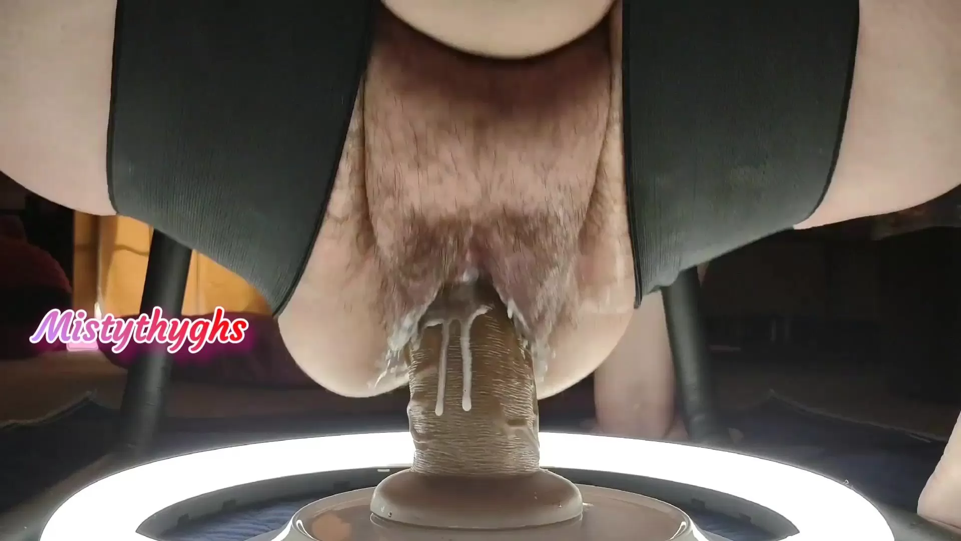 Bbw MISTYTHYGHS riding a Big thick brown Dildo with her CREAMY