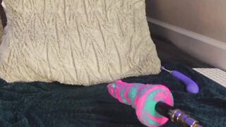 Naked beauty masturbates her shaved slit with two hands and sighs softly - 10 image