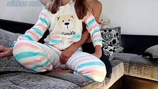 stepbrother play with small tits and wet cunt skinny asian stepsis in pajama and squirt compilation - 1 image