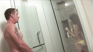 Asian Teen Cleans Big Dick On Bathtub And Had A Ride