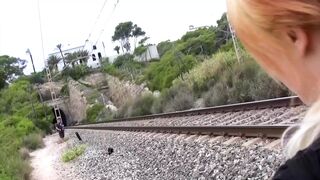 Attractive Blonde Teen Came With This Dudes And Make Some Fun - 1 image