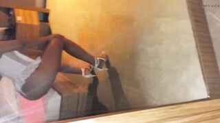 wife showing off her lingerie and high heels, waiting for the eater to arrive, cuckold husband recording everything! - 8 image