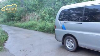 Two skinny girls have threesome sex in public and cum on the natural boobs - 3 image