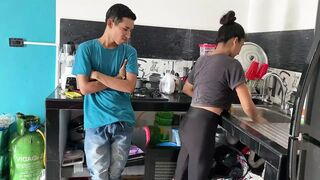 MY STEPBROTHER FUCKS MY LITTLE PUSSY IN THE KITCHEN. - 1 image