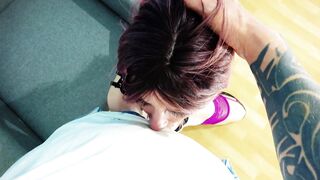 Milk deepthroat completely destroys her and then he cums down her throat - Hard blowjob with tears - 11 image