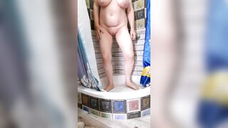 Mariaold milf with huge saggy tits peeing in the bathroom - 5 image