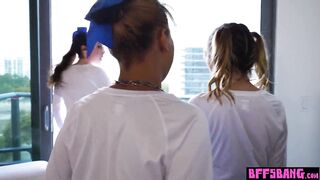 Ebony teen Ryder Rey and her squirter BFFs fucked hard by their perv coach - 6 image