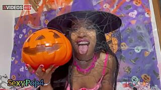 Morena Rabuda plays with her horny penile pumpkin squirts on halloween night - 1 image