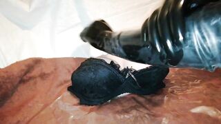 massage tits torso sex doll with pussy in black latex gloves until she ejaculation - 3 image