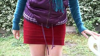 Gorgeous squirting in a public garden hot Italian student masturbates - 1 image