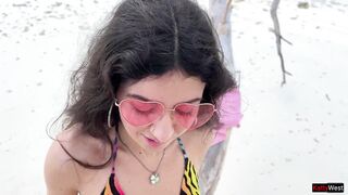 Golden shower for Katty on the public beach - 4 image