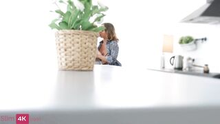 Threesome FFM fuck with cute teens ends with a double facial