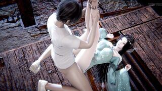 3D 4K Big boobs Asian wife with sexy dress got her wet pussy fucked so hard - 9 image