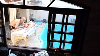 She went to get a massage by the pool and ended up getting a handjob and blowjob