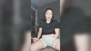 British chavy teen slut squirts all over her nike shorts - 3 image