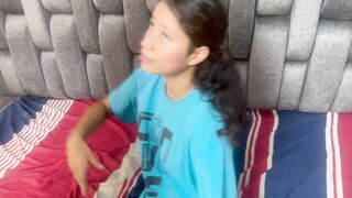 I find my little stepsister with my clothes on, I take them off and I fuck her hard until I cum in her pussy