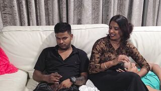 Boy behind Indian sex scene shakes his cock in front of girls - 4 image