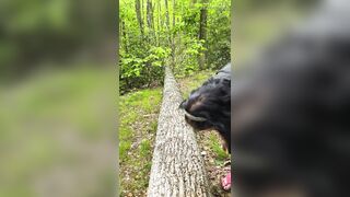Sucking on a Straw in the Woods Squirting on Tree on Her Knees - 7 image