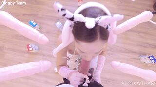 MILF in Cow Costume - Gangbang Bukkake Play with Dildos