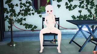 Erotic animation: A white-haired beauty masturbates in an outdoor pool and squirts like a giant spray of water. ASMR sample 1080p.