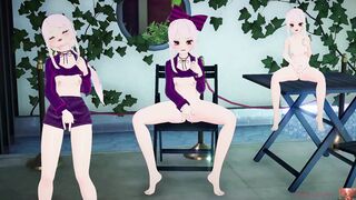 Erotic animation: A white-haired beauty masturbates in an outdoor pool and squirts like a giant spray of water. ASMR sample 1080p.