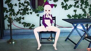 Erotic animation: A white-haired beauty masturbates in an outdoor pool and squirts like a giant spray of water. ASMR sample 1080p.