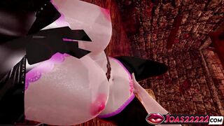 Intense 3D Hentai: Pink Eye Demoness Anime Girl gets her pussy fingered, licked, and vibrated on the desk,