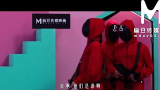 Asian babe Asia's short hair blows while she squirts in a parody game with toys