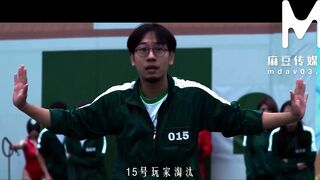 Asian babe Asia's short hair blows while she squirts in a parody game with toys