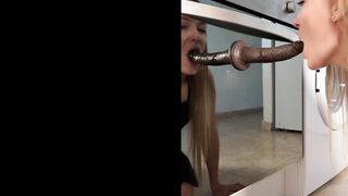 Watch this petite housewife's deep throat skills take a huge black dildo to the next level - 12 image