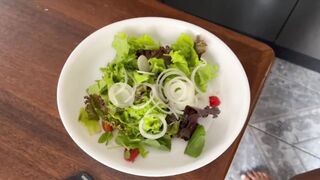 Hot Brunette in lingerie squirts on kitchen table with her small tits bouncing - 10 image