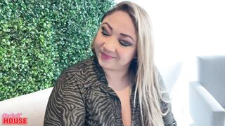 This chubby married woman with huge natural tits is a hottie who loves getting her pussy licked by multiple guys in a wild threesome