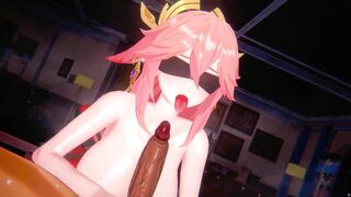 Unleashing Yae Miko's squirting and creampie desires in a 3D gangbang with toys and creampies