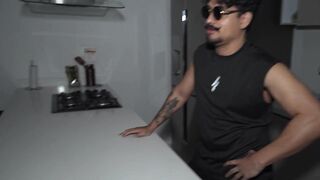 My husband can't cool down my hot latina visitor with squirts in the living room while I watch in the dining room