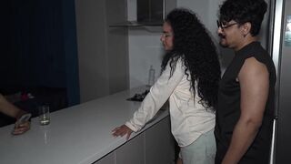 My husband can't cool down my hot latina visitor with squirts in the living room while I watch in the dining room