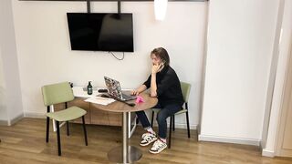 Young secretary with high heels & blue eyes squirts all over office floor with her boss'bsperk