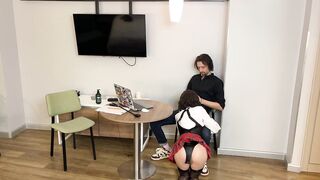 Young secretary with high heels & blue eyes squirts all over office floor with her boss'bsperk