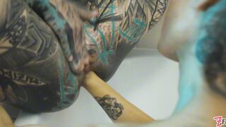 Bathtub Fisting with Heavy Squirt & ATM Action: Insane Lesbian Action with Dildo, Tattooed Prolapse & ATM Action