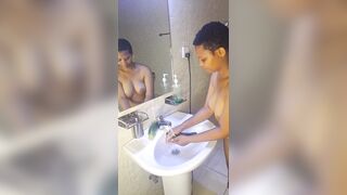 Black as Charcoal tries to make her pussy squirt
