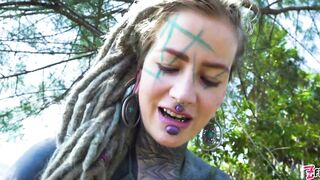 Watch this tattooed alternative pornstar with a gapes-gaping asshole squirt in public - 1 image