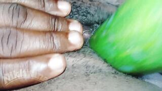 Young ebony girlfriend squirts while using dildo and cucumber for her first time - 12 image