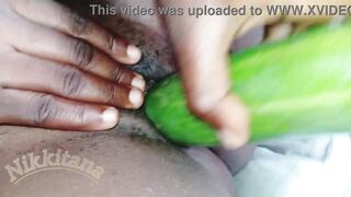 Young ebony girlfriend squirts while using dildo and cucumber for her first time - 7 image