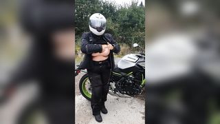 Milf flashing tits outdoors and giving hubby a handjob - 3 image