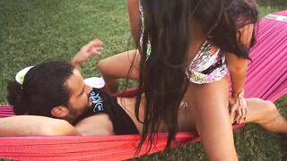 Beautiful Latina wife Jolla gets pussy eaten on a hammock
